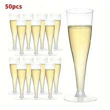 PUREDOVE 25/50 Pcs Clear Silver Glitter Plastic Champagne Flutes,Party Decorations,130ml/4.5oz Reusable Silver Glitter Plastic Champagne Glasses,Durable & Elegant Flute-Shaped Glasses For Weddings, Cocktails, Holidays,Christmas, New Year's Day - 銀色閃光 - 查看 9