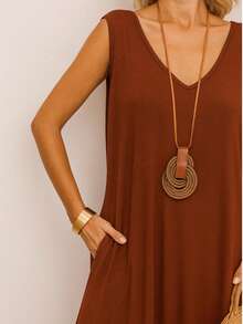 Women's Plus Size Tank Top Dress With Pockets 42 To 46 - 赤土陶 - 查看 5