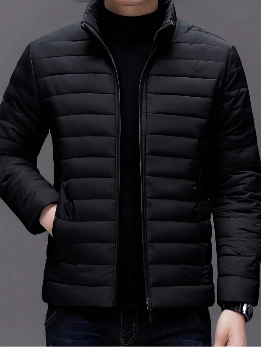 1pc Men's Long Sleeve Autumn/Winter Versatile Stand Collar Warm Padded Lightweight Padded Coat
