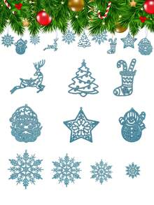 20 pièces - Décorations de flocons de neige bleus Ornements pour sapin de Noël Flocons de neige en plastique pailleté dorés Chaussettes Renne Père Noël Bonhomme de neige Divers pour un monde d'hiver féerique Nouvel An Noël Arbre, fournitures de fête, décorations pour la maison, décorations de chambre, décorations de fête, décorations de sapin de Noël, ameublement intérieur et extérieur - Bleu