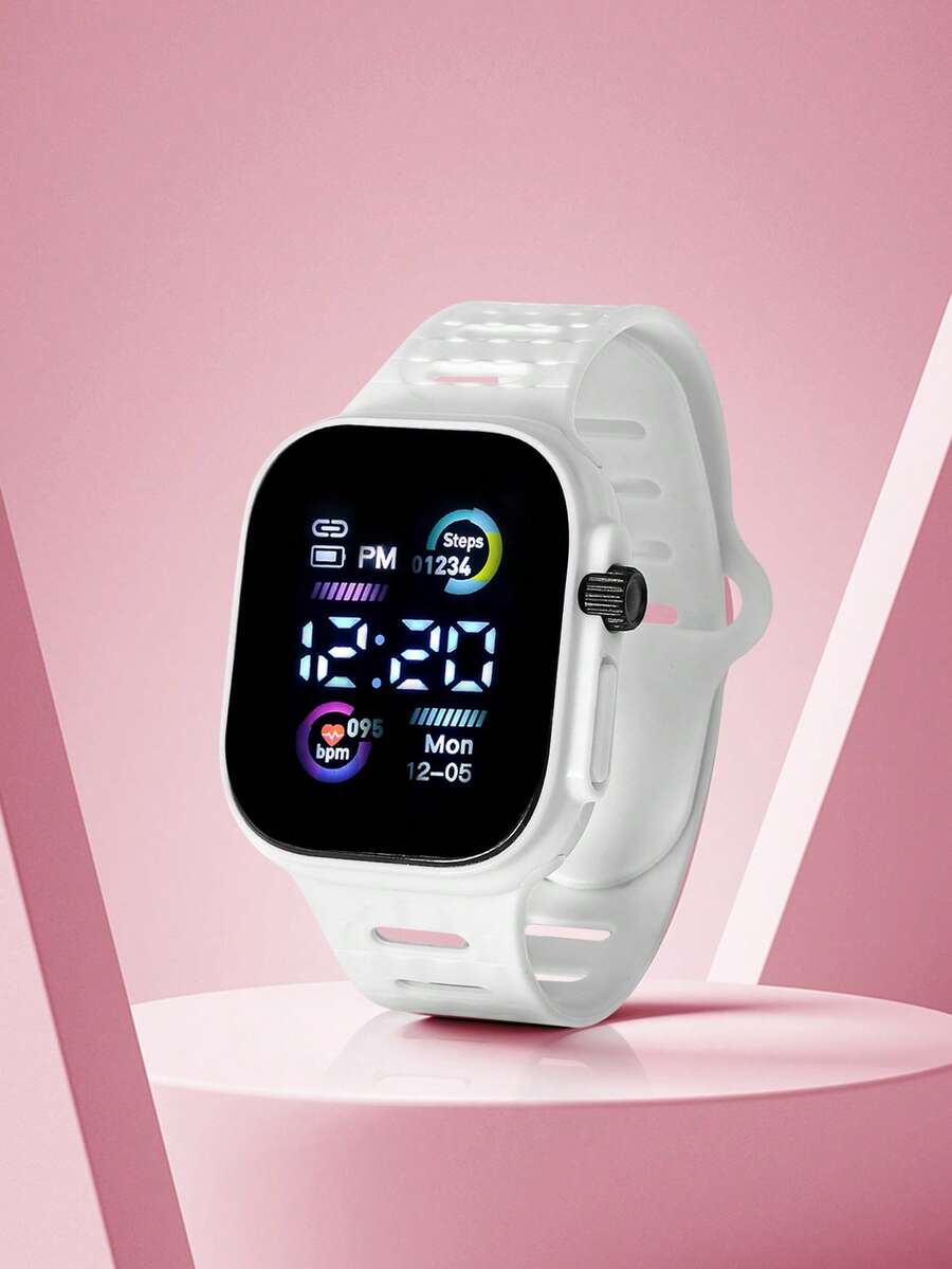 1pc Youth/Student Astronaut Airplane Casual TPU LED Electronic Sports Watch, Suitable For Daily Life, Back To School - White - View 1