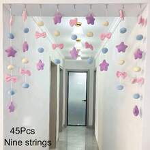 7/9Strings DIY 2D Door Curtain, Pink Planet Minimalist Door Curtain - Cute Pink Retro Stars And Bow Decorative Half-Curtain, No-Hole Kitchen Decoration For Girls' Room, Bedroom & Living Room, Elegant Lightweight Design