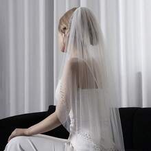 1件奢华手工水晶新娘头纱，柔软单层闪亮指尖婚纱头纱 - 白色 - 查看 7