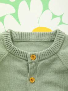 Infant Girls' Cute Lamb Pattern Warm Long Sleeve Knitted Jumpsuit, Suitable For Autumn/Winter Outings, Daily Wear Or Gatherings - Green - View 2