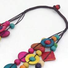 SEWACC Bohemian Shell Necklace Wood Beads Chunky Layered Necklace Handmade Long Beaded Necklace For Women - With Color - View 5