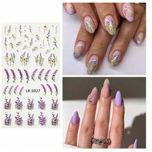Flower Nail Stickers For Nail Art 5D Embossed Nails Decals Self Adhesive Spring Summer Lavender Decoration For Women 3D Nails Design Purple Blue Pink Flower Supplies{Inchcolor_nameinch:InchColorful-08inch} - 多彩-08 - 查看 3