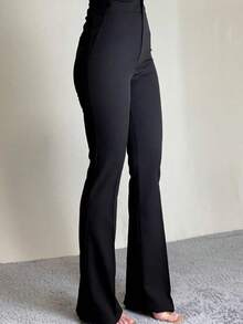 Essentials/Bicas Elegant Casual Commute Slim High Waist Pocket Fashionable Chic Women Pants - Black - View 2