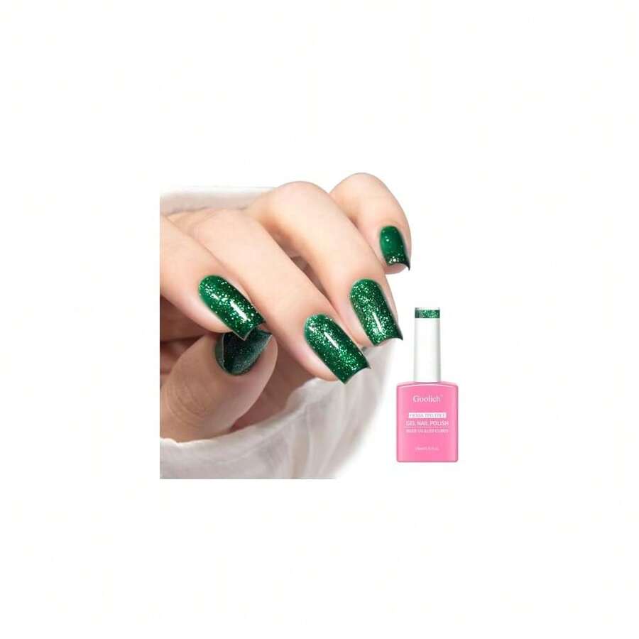 Christmas Green Glitter Gel Polish, 0.5 Fl Oz HEMA & TPO Free Dark Green Shimmer Sparkly Gel Nail Polish Soak Off UV LED Nail Art Design Manicure Salon For Women Fgirl{Inchcolor_nameinch:InchGlitter-ChristmasGreeninch} - 閃光聖誕綠 - 查看 1
