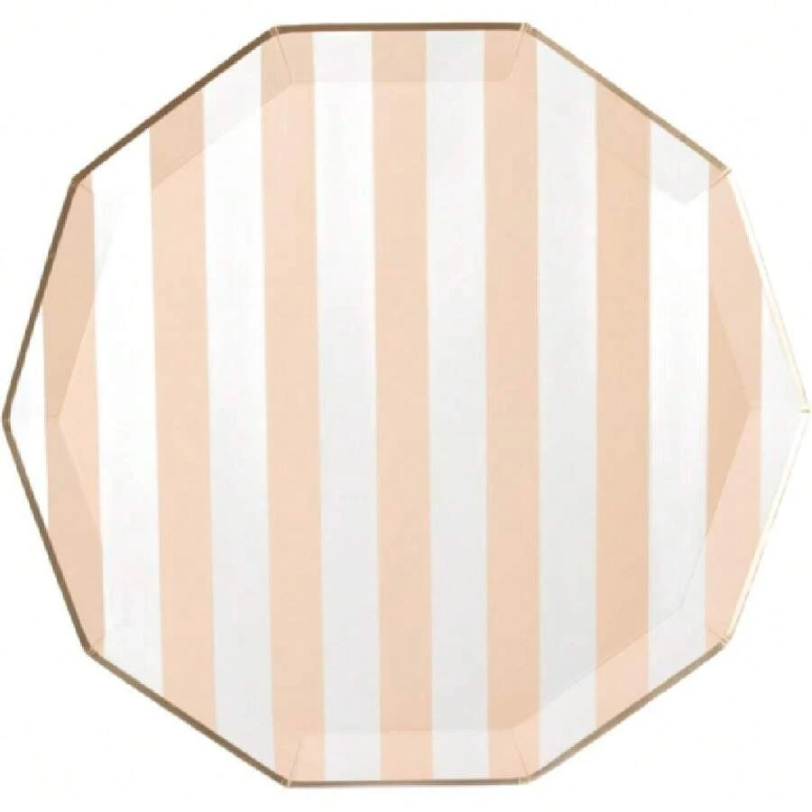 Bonjour Fte Peach Cabana Stripe Paper Party Plates | , Sturdy Large Dinner Plates | Premium Party Supplies | Happy Birthday Drations | Pack Of 8, 10.5" D,25837566 - 玫瑰金 - 查看 1