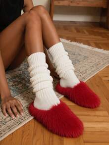 Women Fussbett Sabot Loafers Red Fluffy Furry Half-Covered Outdoor Flats Fashion Design Luxury Cosplay Gothic Halloween Shoes - 紅色 - 查看 2