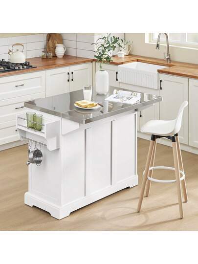 SoBuy Luxe Kitchen Trolley Stainless Steel Top Cabinet Hidden Casters Sideboard Exp able Work Surface Approx.: 130 91 46 (+25) Cm view 4