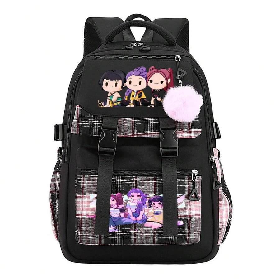 K-Pop D-Emon H-Unters Bag Outdoor Travel Backpack Double Shoulder Bag School Bag Laptop Bag Luggage Bag Men's And Women's The Same Style Backpack Durable And Wear Resistant Daily Travel Business Work Bag - 黑色 - 查看 1