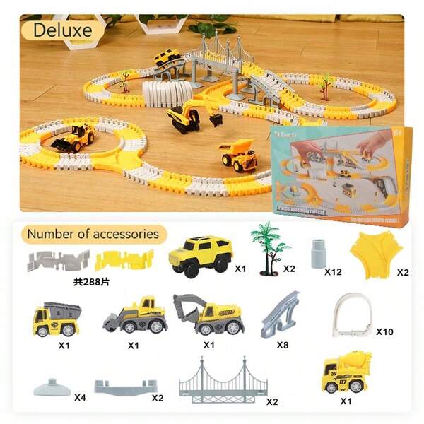 Hot Kids Electric Track Car Toy Construction Vehicle Model Roller Coaster DIY Puzzle Assembling Set, Suitable For Collection, Birthday Gift, Desktop Decor, Car Accessories, Holiday Gift, Ages 3-12, Mother's Day, Halloween, Children's Day, Christmas, Thanksgiving