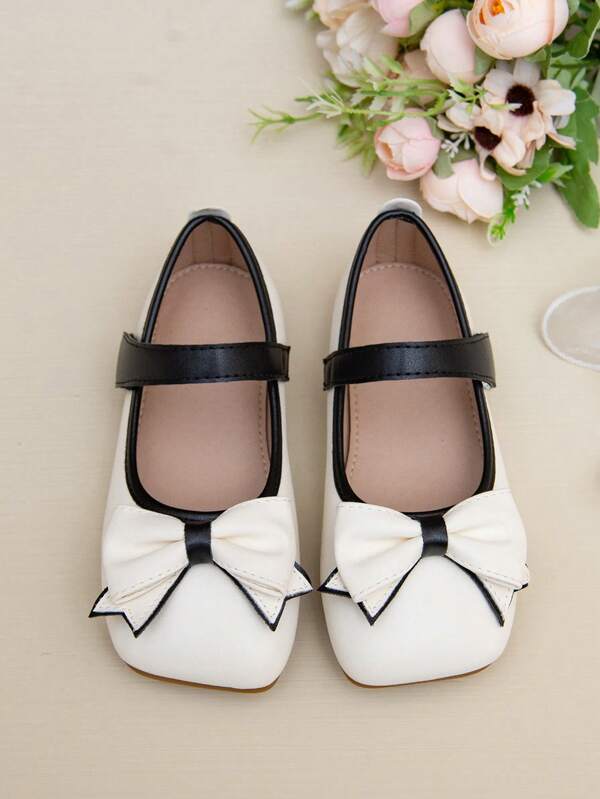 1 Pair Girls' PU Comfortable Cute Sweet Bow Decor Princess Flat Mary Jane Shoes, Ideal For Princess, Suitable For Festivals, Weddings, Stage, Daily Matching With Dresses