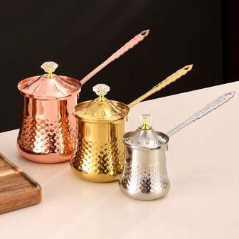 Handmade Turkish Coffee Pot - Vintage Arabic Coffee Maker & Milk Warmer With Golden Hammered Exterior, 600/400/200ml Capacity, Stovetop Compatible, No Electricity Needed, Ergonomic Handle & Lid Ideal For Home, Cafes, Restaurants Elegant Kitchen Decor - Compatible With Gas, Electric, Induction StovesCafe Equipment