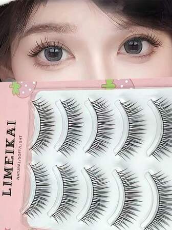 LIMEIKAI 5 pares de pestañas postizas naturales y cortas con tallos duros, simulación diaria para el trabajo, maquillaje nude que puede soportar los párpados dobles, pestañas postizas