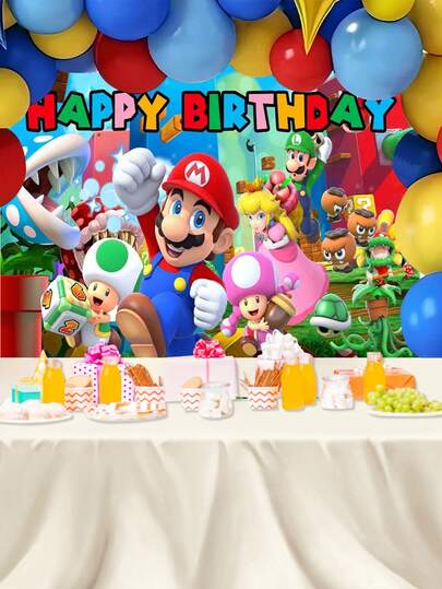  Super Mario Birthday Party Background Cloth Decoration Props, Festival Courtyard Decoration Flags, Birthday Party Supplies, Photo Background Cloth Sets, Birthday Party And Dining Place Decoration Supplies, Birthday Party Small Gifts