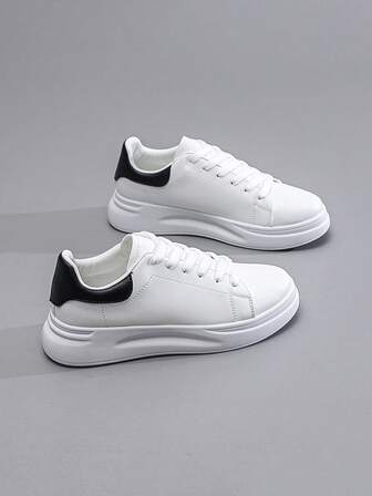 Women's Fashionable Casual Thick Sole Lace-Up White Sneakers, Versatile, Waterproof Platform, Spring/Autumn