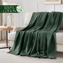 Elegant Comfort 1pc Soft Waffle Weave Throw Blanket , Lightweight Summer Blanket For Hot Sleepers, Full, Queen, King, Twin, And Twin XL Size Bed Breathable Cozy Warm Woven Textured Blankets For Couch, Bed, Sofa, Home Décor, Christmas Decorations Gifts, Cozy Winter Styles, Holiday Décor - 獵人綠 - 查看 5