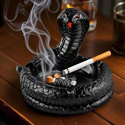 1pc "Happy Year Of The Snake" Creative Snake Ashtray, Dark Style Snake King, Suitable For Home Bedroom Living Room Desk Decor, Surprise Gift For Boyfriend