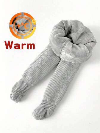 1pc Baby Girls' Thermal Lined Stirrup Tights, Winter Warm Toddler Socks Tights, Simple Style, Princess Stockings For Children