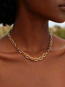 1 Set Fashionable Versatile Handmade Chain Design Stainless Steel Necklace + Bracelet Jewelry Set, Suitable For Holiday Gifts - Yellow Gold - View 3