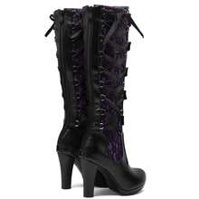 Goth Knee High Boots For Women Y2K Lace Buckle Block Heel Lace Up Knee Length Boots Round Toe High Heel Platform Cosplay Party Halloween Punk Boots - Màu tím - Xem 6