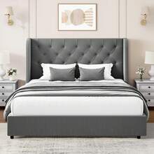 Modern Velvet Upholstered Bed Frame With Curved Wingback Design, Wooden Platform Bed Frame For Bedroom,No Box Spring Needed, Easy Assembly, Full Bed Frame/ Queen Bed Frame/ King Bed Frame/ Full Size Bed Frame/ Queen Size Bed Frame/ King Size Bed Frame,Pink/ White/ Grey - Xám - Xem 6