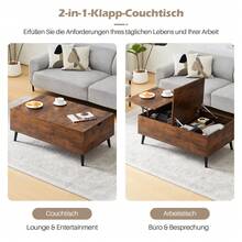 CLIPOP Mesa de centro regulable en altura, mesa de salón retráctil, tablero elevable, mesa auxiliar con compartimento oculto, mesa de sofá de madera, para salón, oficina - Marrón - Ver 9