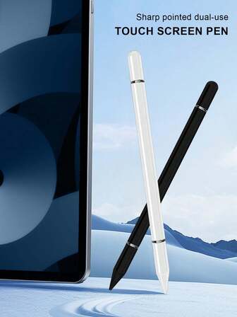 二合一磁吸式铝合金电容触控笔，配备硅胶圆盘笔尖和纤维笔尖，兼容智能手机、iPad、Apple Pencil，通用触控笔