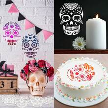 Epakh 16 Piezas Plantillas de Plástico para Tartas con Forma de Calavera del Día de Los Muertos Plantillas para Pintar Calaveras Plantillas para Fiestas Mexicanas para Halloween, 2 Tama?os - albaricoque - Ver 6