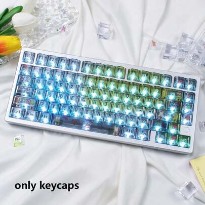 123 Key Rainbow / Arknights / Graffiti Line Themed PC Translucent Keycap Full Set, Original Manufacturer Height Keycap Set, Compatible With 61/64/75/87/98/104 Layouts