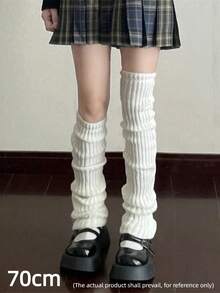 半双装女士大象罗纹针织长腿套，舒适学院风，过膝长款，适合各种日常穿着，温暖舒适