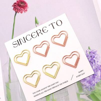 100pcs Metallic Heart Shaped Paper Clips, Colorful Assorted Gold Heart Clips, Trending Cross-Border Hot Selling Item