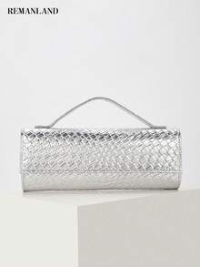 REMANLAND Sac de soirée de luxe mode pour femme, sac à main de soirée en PU argenté à motif tressé, convient pour les dames assistant à des fêtes, mariages, galas et événements formels, un choix idéal pour les filles et femmes en fête, également le meilleur cadeau pour la gent féminine - Argent - Voir 9