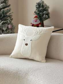 1 buc. Față de pernă brodată 3D din catifea reiată cu model de cerb înzăpezit de Crăciun, decor de casă potrivit pentru sufragerie, dormitor, petrecere, canapea, mașină și diverse medii, toamnă/iarnă - Multicolor - Vizualizare 12