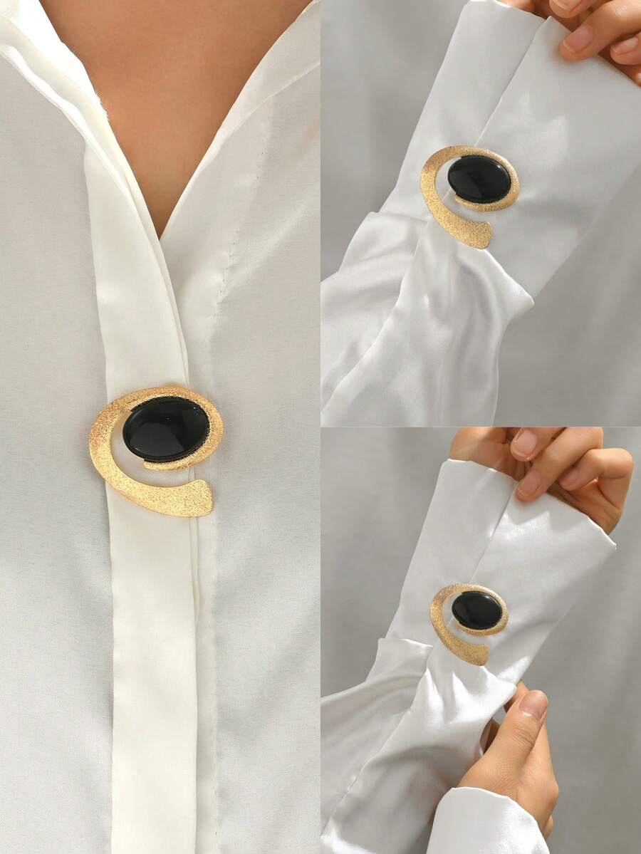 1 chiếc khuy măng sét và kẹp cổ áo sơ mi kiểu Pháp chất lượng Châu Âu và Mỹ, hình giọt nước cách điệu, mạ vàng mờ, gợi cảm. - Nhiều màu - Xem 1