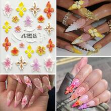 Nail Art Stickers Decals 5D Embossed Flower Nail Decals Self Adhesive Spring Summer Plumeria Nails Supplies 3D Design For Women Decoration Colorful Flower Nails Stickers{Inchcolor_nameinch:InchColorful-11inch} - 彩色-11 - 查看 6