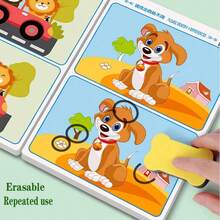 32页/专注力训练，探索不同的智力发展思维训练，大豆油墨印刷可重复使用魔法练习本，玩具绘画本，可擦写，探索不同的专注力和观察力训练，开学季礼物（笔的数量随机，1支或2支）。 - 彩色 - 查看 2