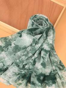 1件扎染印花女士围巾头巾，休闲街头时尚头巾，适合日常佩戴 - 綠色 - 查看 2