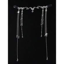 Ancient Style Tassel Super Fairy Curtain Forehead Chain 1 Piece Street Bow Skull Skeleton Carnival Head Jewelry Hair Chain Head Pieces Jewelry Hair Jewelry Hair Vine Chain Hair Jewellery Wedding - 銀色 - 查看 1