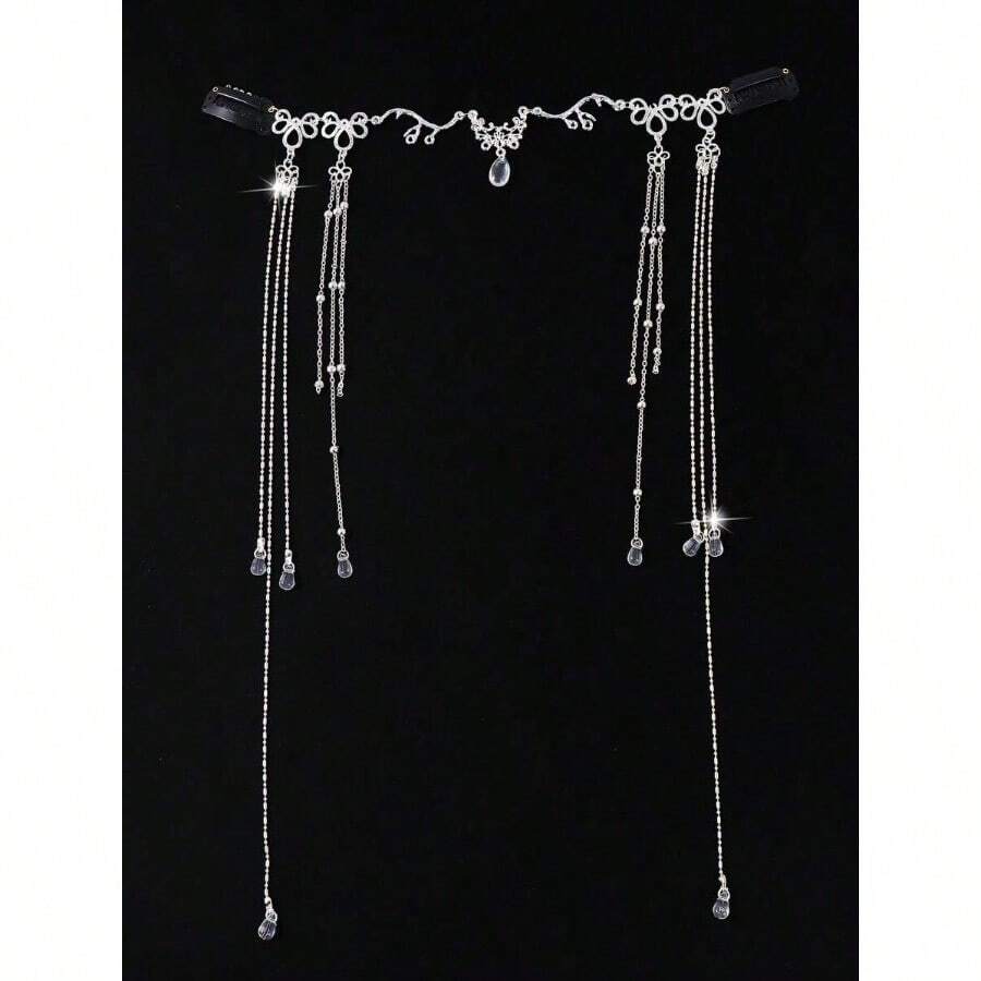 Ancient Style Tassel Super Fairy Curtain Forehead Chain 1 Piece Street Bow Skull Skeleton Carnival Head Jewelry Hair Chain Head Pieces Jewelry Hair Jewelry Hair Vine Chain Hair Jewellery Wedding - 銀色 - 查看 1