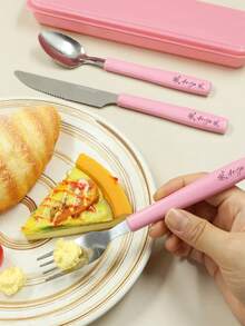 LICVIC 客製化 3 件組兒童餐具套組，個性化姓名餐具，彩色便當套組，客製化返校禮物，可客製姓名聖誕禮物 - 風格B - 查看 4