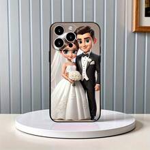 [Temporada de bodas] Funda de teléfono Apple con diseño de amor, resistente a impactos con protección para la cámara, compatible con iPhone 11/12/13/14/15/16 Pro Max/Plus - Negro - Ver 1