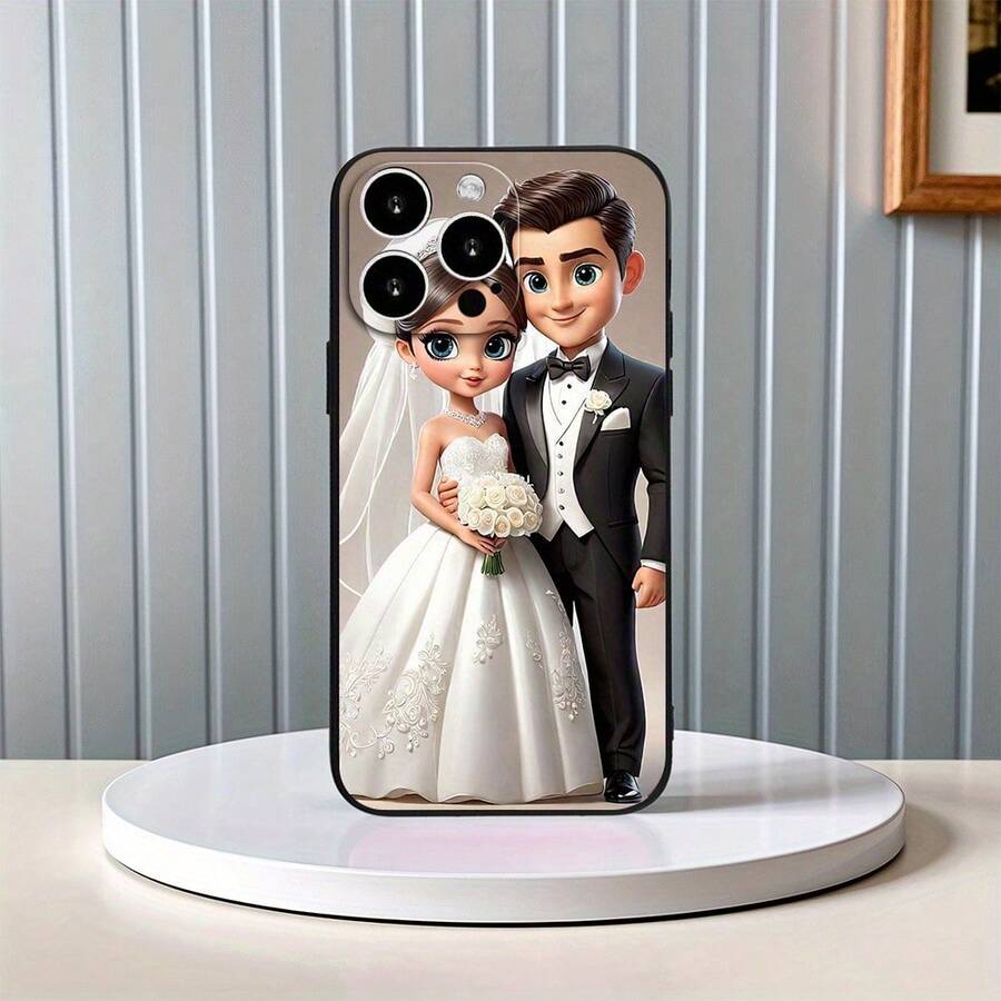 [Temporada de bodas] Funda de teléfono Apple con diseño de amor, resistente a impactos con protección para la cámara, compatible con iPhone 11/12/13/14/15/16 Pro Max/Plus - Negro - Ver 1