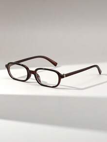 1副女士长方形小框PC印花复古百搭街头风时尚平框眼镜，适合日常佩戴 - 無色 - 查看 2