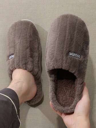 Extra Large Size 48-49 Men's Fluffy Slippers, Thermal Lined Warm Slip-Resistant Indoor Home Slippers