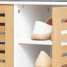 SoBuy Shoe Bench With Seat, Wardrobe Bench, Bench With Storage Space, Hall Bench, Shoe Chest, Chest Of Drawers, Shoe Rack With Seat, Narrow Bench, W X H X D Approx. 71 X 43 X 35 Cm FSR23-II - White+Khaki - View 10