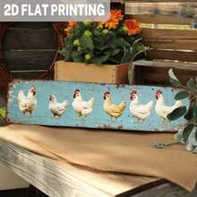 Decoração de parede vintage em metal, 2D, com seis galinhas - Fundo turquesa com estilo rústico, 10 x 40 cm, ideal para cozinha, sala de estar e hall de entrada. Feita à mão, com arte de animais de fazenda e charme rústico. Fácil de pendurar. - Multicolorido - Ver 4