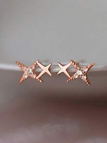 1 Pair Versatile Minimalist Silver-Plated Copper Cubic Zirconia Earrings - Rose Gold - View 3